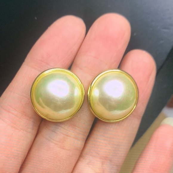 Vitaly Jewelry - Lustrous Gold Pearl Button Earrings